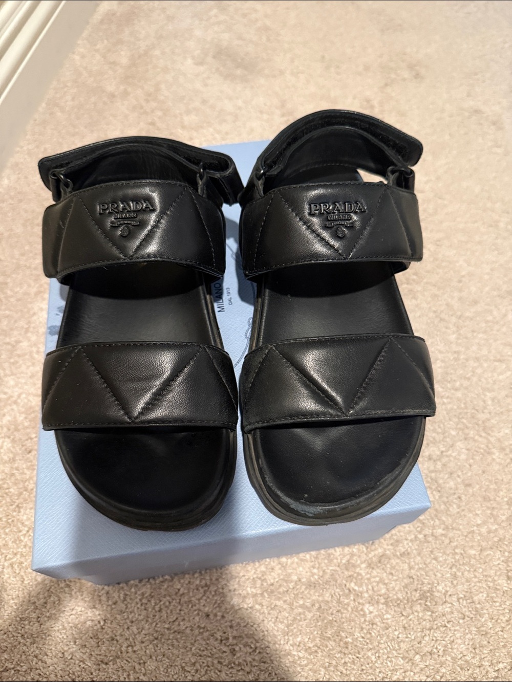 Prada black Quilted Double-Strap Sandals size 37